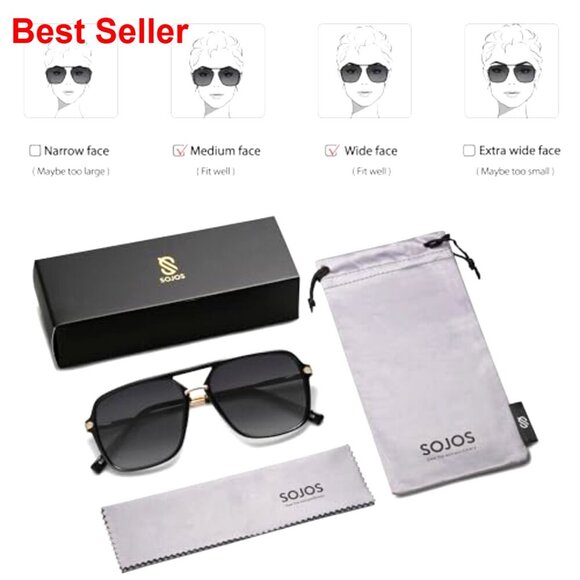 Retro Square Aviator Sunglasses with Polarized UV400 Lenses